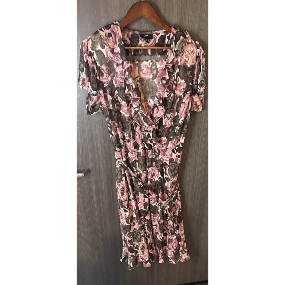 JBS Dress Size 16 Floral Chiffon Dress  Belted Semi Sheer Ruffle Fairy Pink